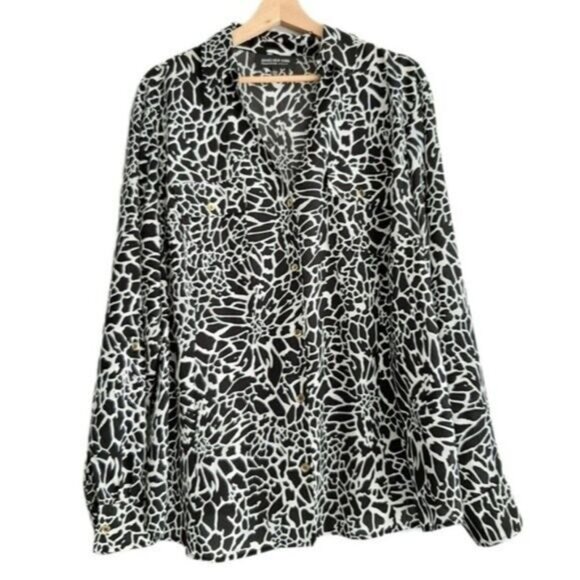 JONES NEW YORK / Button Down Shirt B&W Floral Print Sz 22 W - Picture 1 of 8